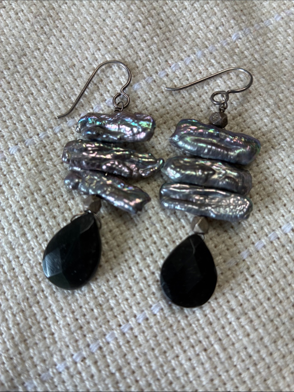 Handcrafted pearl and quartz earrings